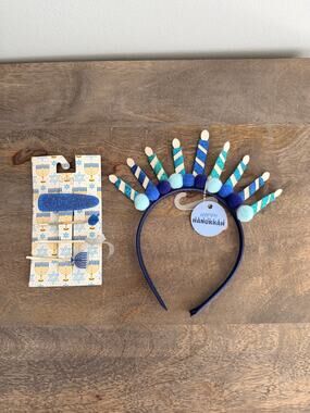 New Hanukkah Menorah and Dreidel Headband and Hair Clip Hair Accessories Set